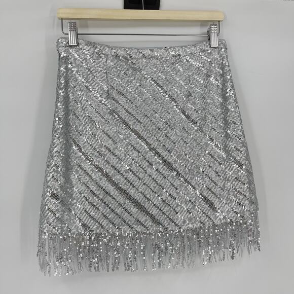 SAYLOR | Persephone Top & Mini Skirt Set in Platinum Silver Sequin Disco S - Picture 14 of 16